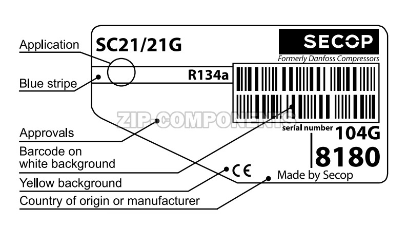 Компрессор Secop SC 21 G (R-134) (W при +7,2° 2106Вт) среднетемпературный