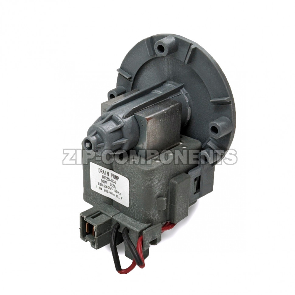 Помпа для стиральной машины на 3 винтах 30W, универсальная, клеммы назад, под колодку RP25-3D4
