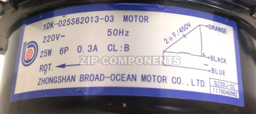 Двигатель вентилятора внешнего блока сплит-системы ydk-025s62013-03 220V 25w 0.3A