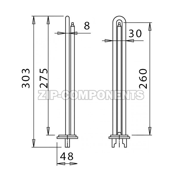 ТЭН Unival для водонагревателя (RCA, 2500W, D48, M6, L275) прямой Италия