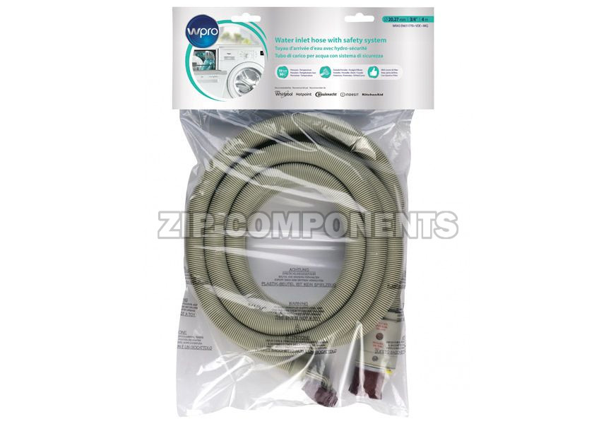 Шланг заливной 4м с защитой от протечек Whirlpool 484000008793 C00385519