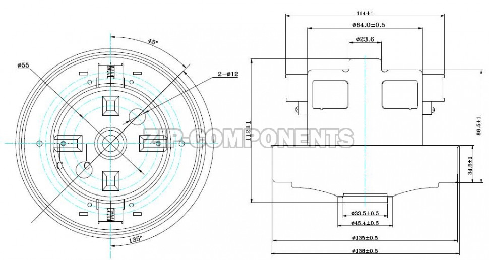 Мотор для пылесоса 1600W, H-112, D-135 Samsung VCM-HD112