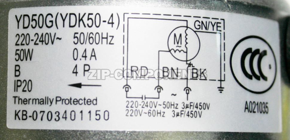 Двигатель вентилятора внешнего блока сплит-системы YD50G (YDK50-4) 220-240V 50Hz 4P 50W 0.4A