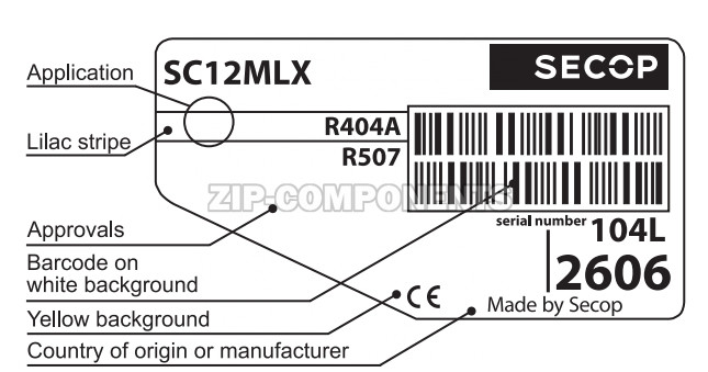 Компрессор Secop SC 12 MLX (R-404) (W при +7,2° 1847Вт) среднетемпературный в коробке