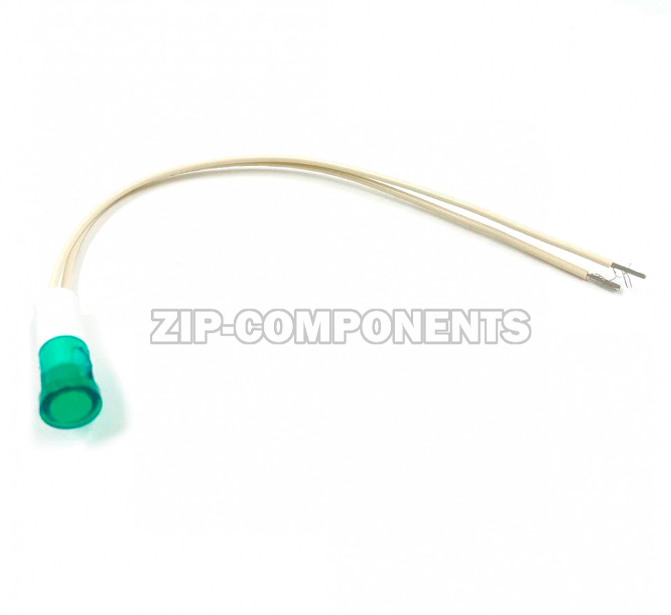 Световой индикатор зеленый D=9мм с проводами