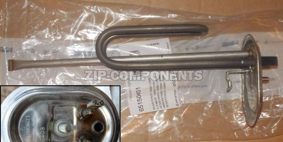 ТЭН для водонагревателя 1500w-230v RASP на овальном фланце Ariston 65150401, Размер фланца 105x75мм, H-280мм