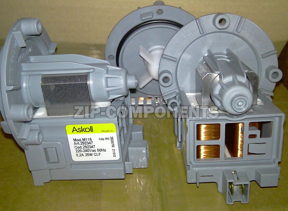 Помпа стиральной машины на 3 винтах, клеммы назад вместе Askoll 40W Indesit 292347