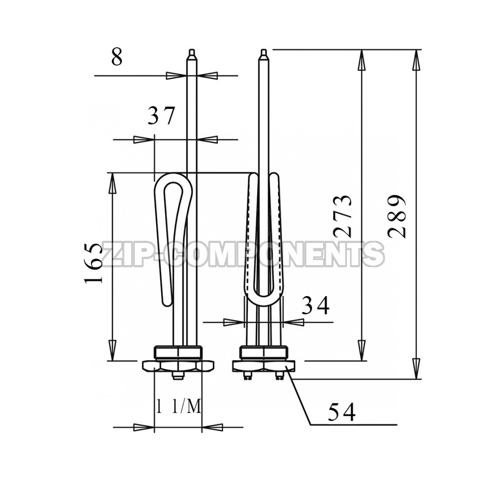ТЭН Unival для водонагревателя (RCT, 1 1/4, 2500W, D48, M6, L273) Италия